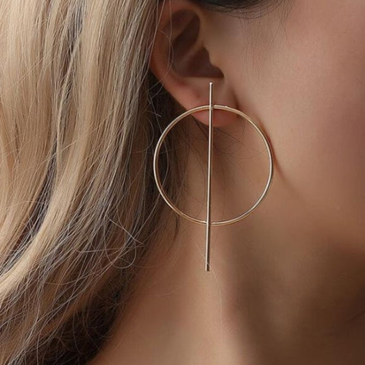 Gold Metal Long Circle Pendant Earings