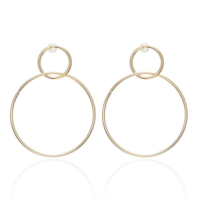 Gold Metal Long Circle Pendant Earings